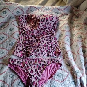 DKNY tankini pink leopard print